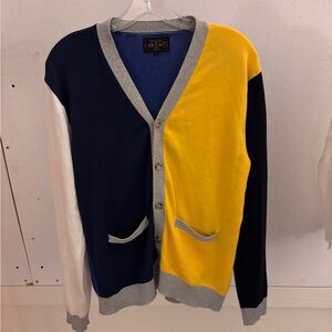 Beams Japan Men’s M Knit Colorblock Cotton Cardigan with Pockets